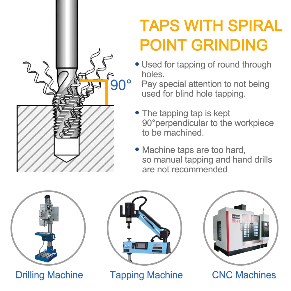 XCAN HSS 6542 Thread Tap Metric Screw Tap Drill Bit Spiral Flute Right Hand Machine Plug Tap M2 M3 M4 M5 M6 M8 M10 M12