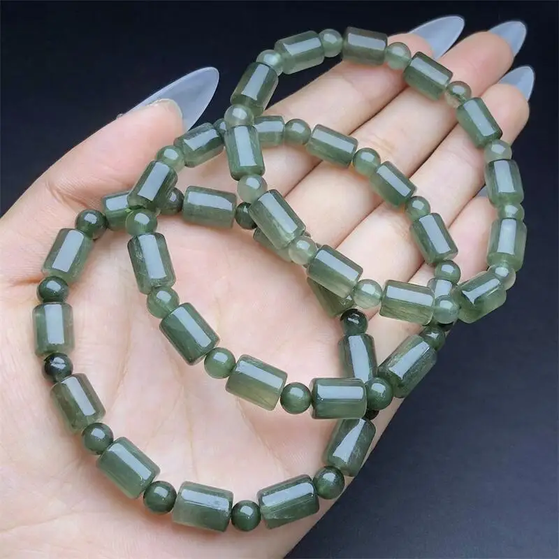 

Натуральный зеленый кроличий волос кварцевый браслет модный камень ручной работы сила йога исцеление энергии ювелирные изделия подарок 1 шт.