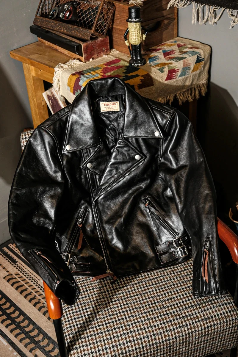 YR!Free shipping.Limit 2024 Japanese Rider style leather coat.luxury Poland tea core horsehide coat.Hevay genuine wear.