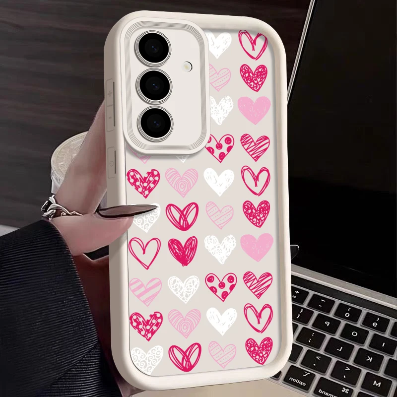 Pink Love Heart Case For Smausng Galaxy S24 S23 Ultra S22 S21 S20 FE A52 A53 A14 A34 A54 A15 A35 A55 5G Shockproof Soft Cover