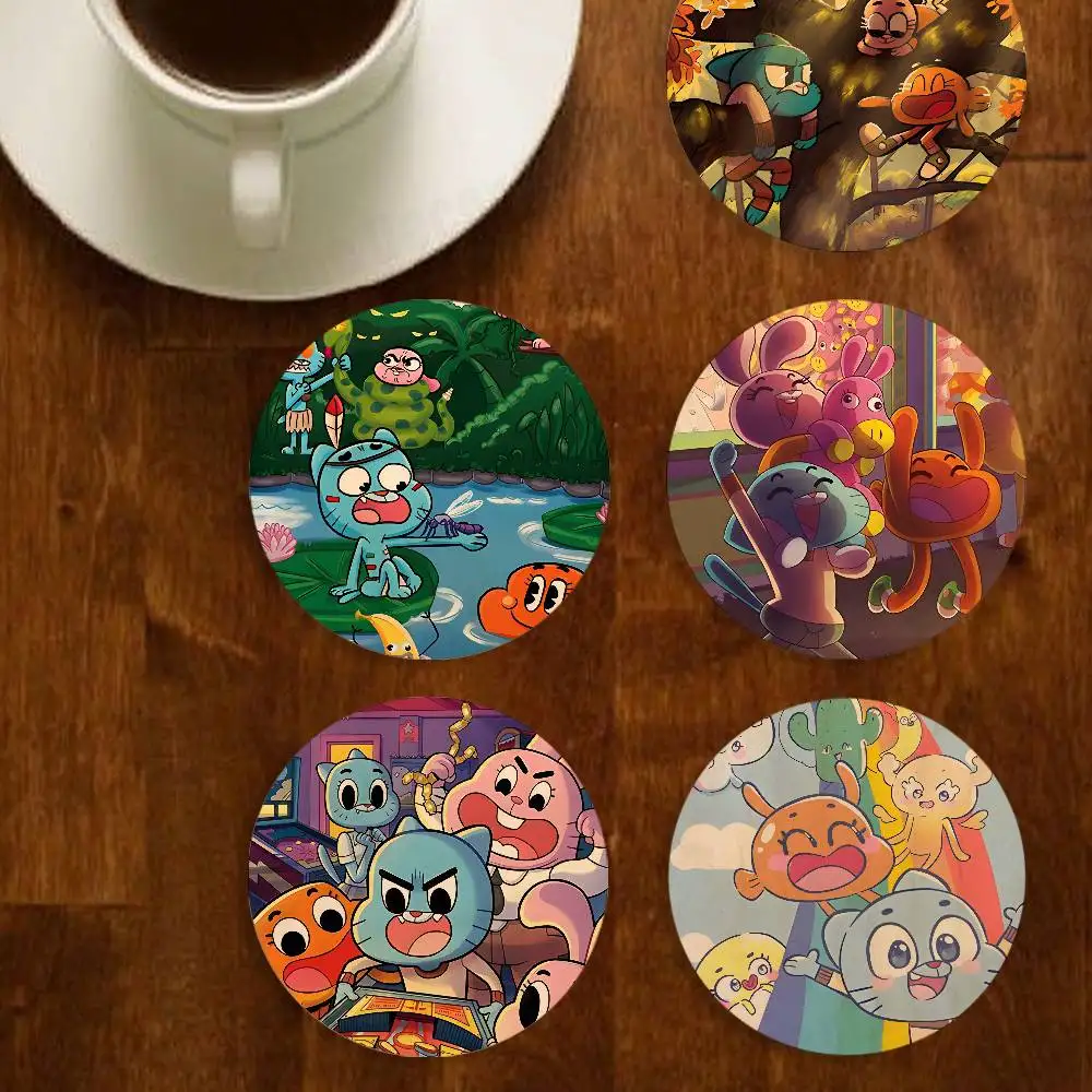 

Amazing G-Gumball D-Darwin Wooden Coaster Round Anti-Scald Anti-Slip Properties for Home Use Tabletop Coffee shop Decor
