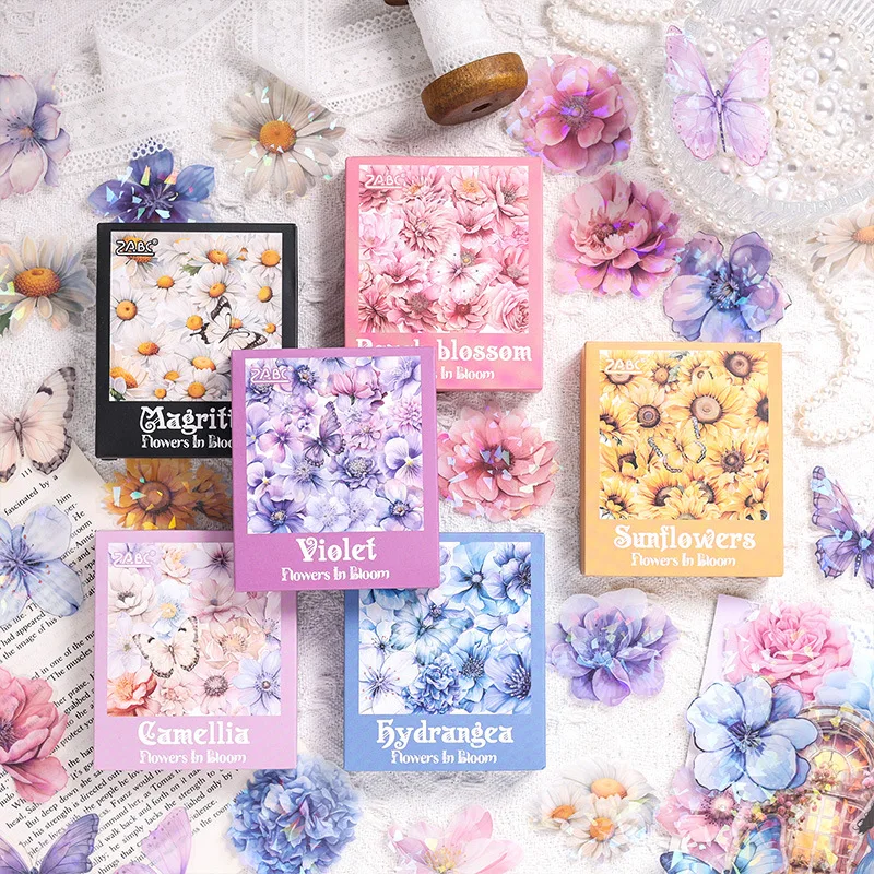 

60 pcs/pack INS laser Flowers Plant Stickers Creativity Decorative Adhesive Diy Diary Album Scrapbooking accessories