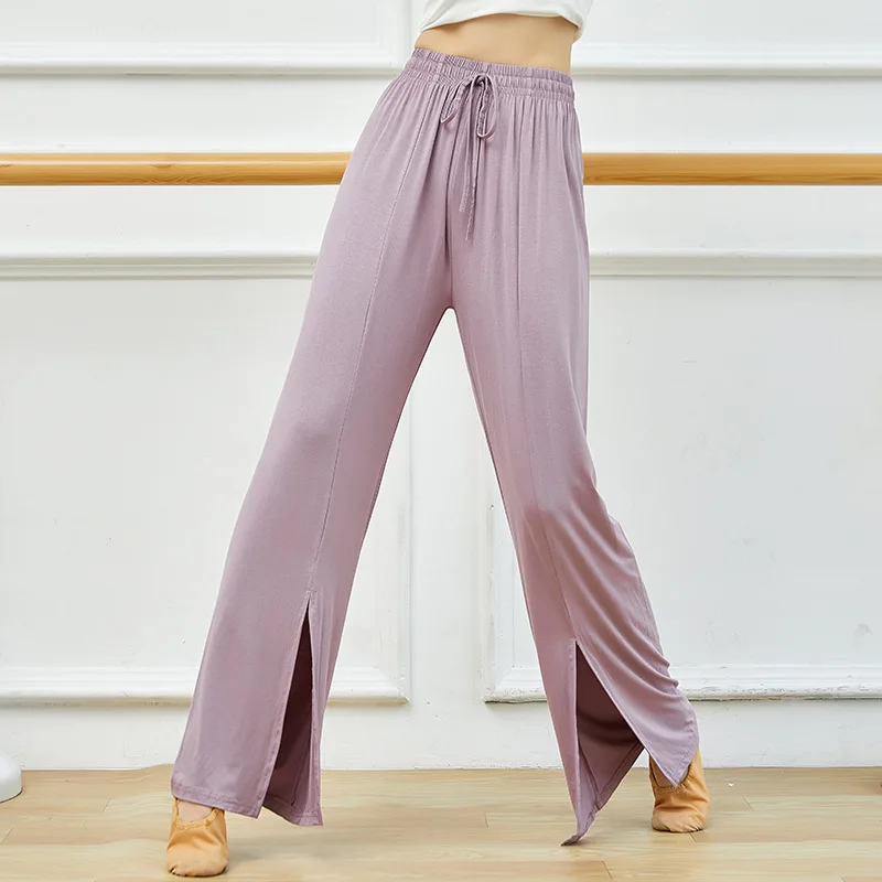 

Широкие брюки для современных танцев, брюки для мытья полов с разрезом спереди, прямые классические танцевальные брюки, тренировочная одежда для тела