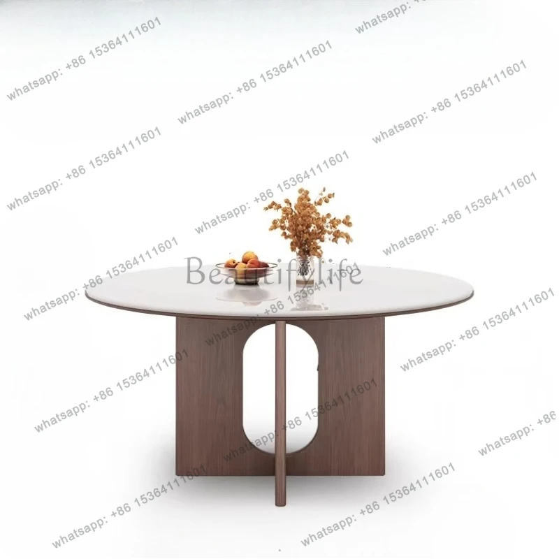Light luxury natural microcrystalline stone dining table household round high-end marble dining table