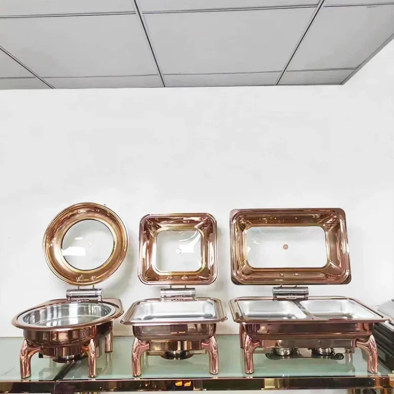 restaurant supplies 6L 9L rose gold catering business buffet warmer wedding banquet hydraulic hot pot