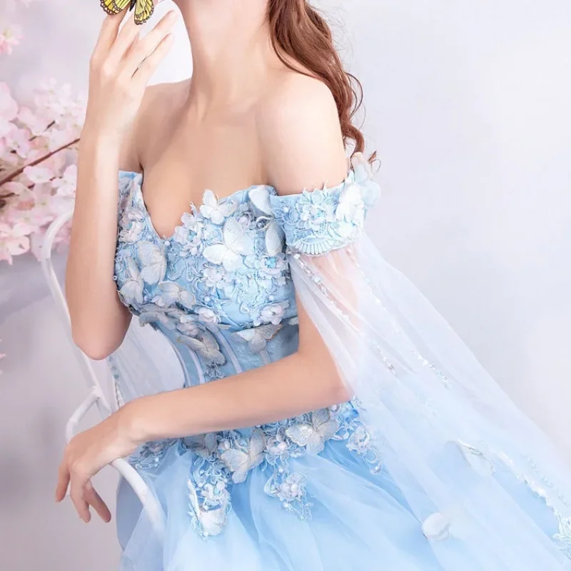 Customized Blue Luxury Party Dress For Women Wedding Off Shoulder Bridal Evening Formal Quinceanera Dresses