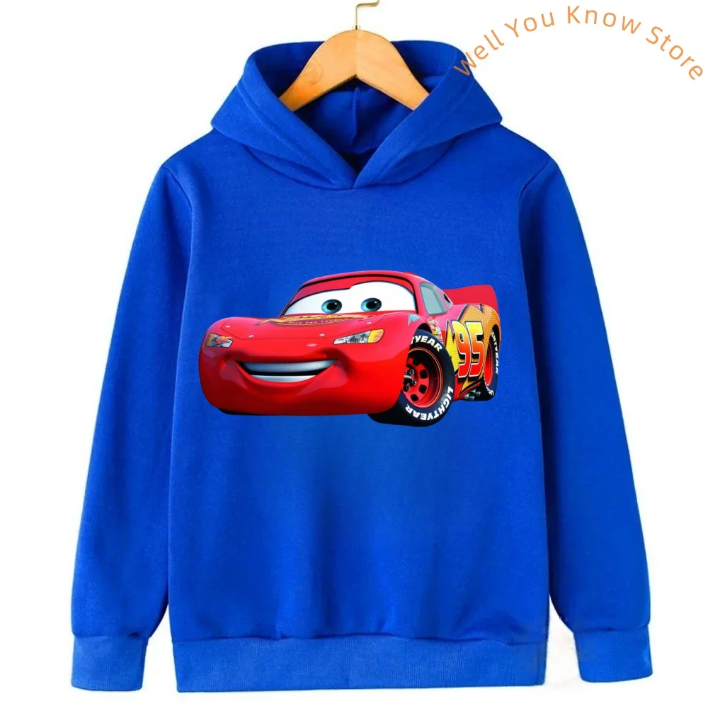 Disney Car Lightning McQueen Cartoon Children Hoodie Autumn Cute Anime Printed Kid Boy Girl Clothing Fashion Pullover Sweatshirt