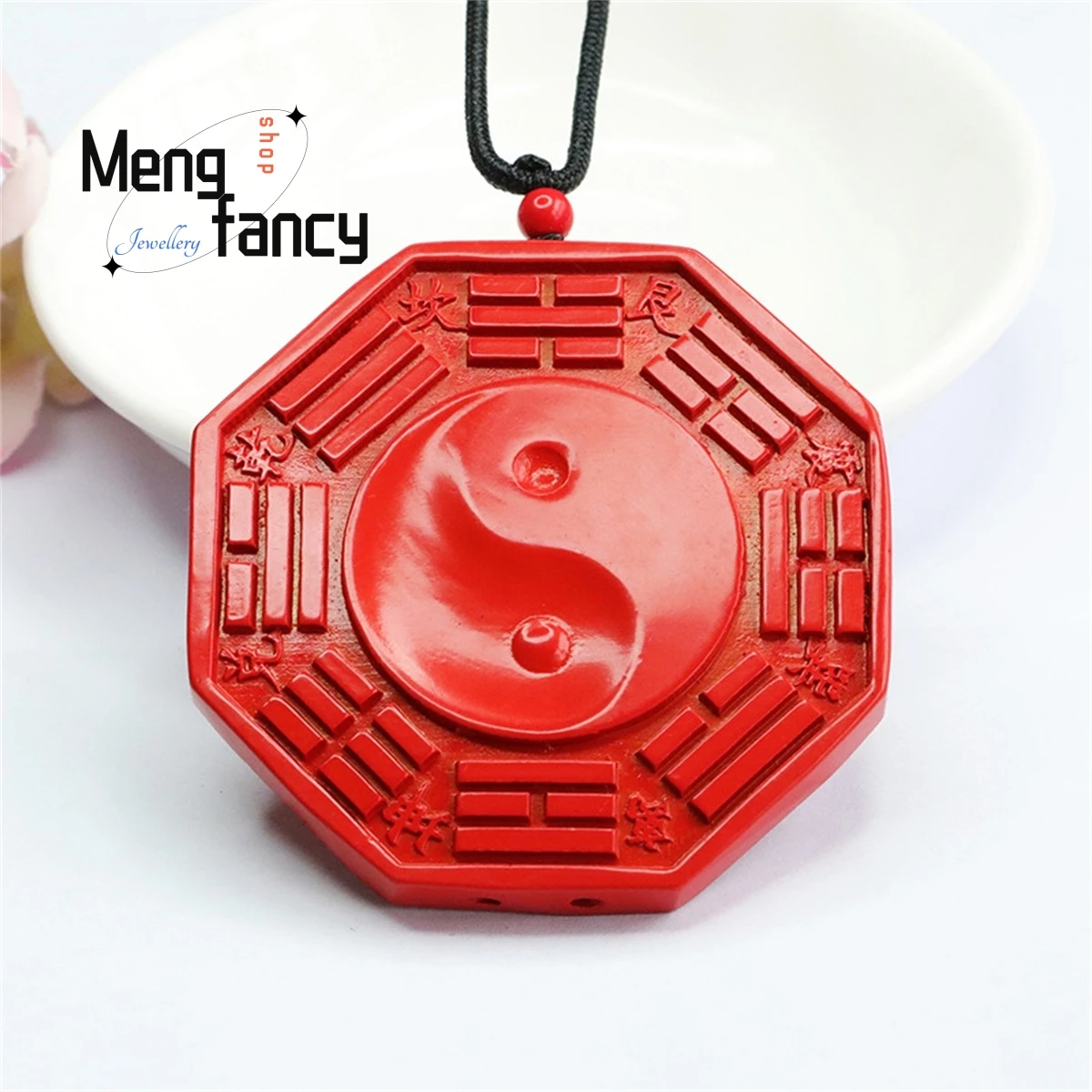 Natural Authentic Red Cinnabar Yin Yang Eight Trigrams Pendant Simple Generous Personalized Versatile Retro Fashion Fine Jewelry