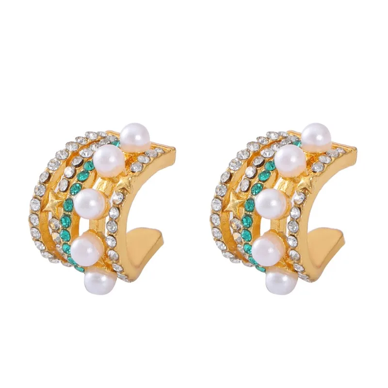 Boucles d'oreilles à Clip en perles Double couche pour femmes et filles, nouvelle mode coréenne, Clip de manchette d'oreille en Zircon de luxe sans piercing, bijoux