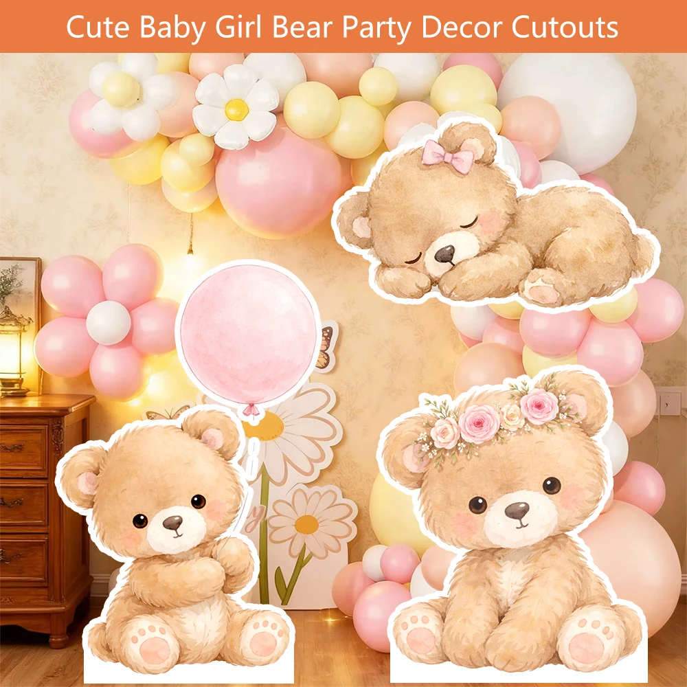 Cute Baby Girl Bear Party Decor Cutouts Backdrop Baby Shower Props Birthday Party Stand Up Props Sign Yard