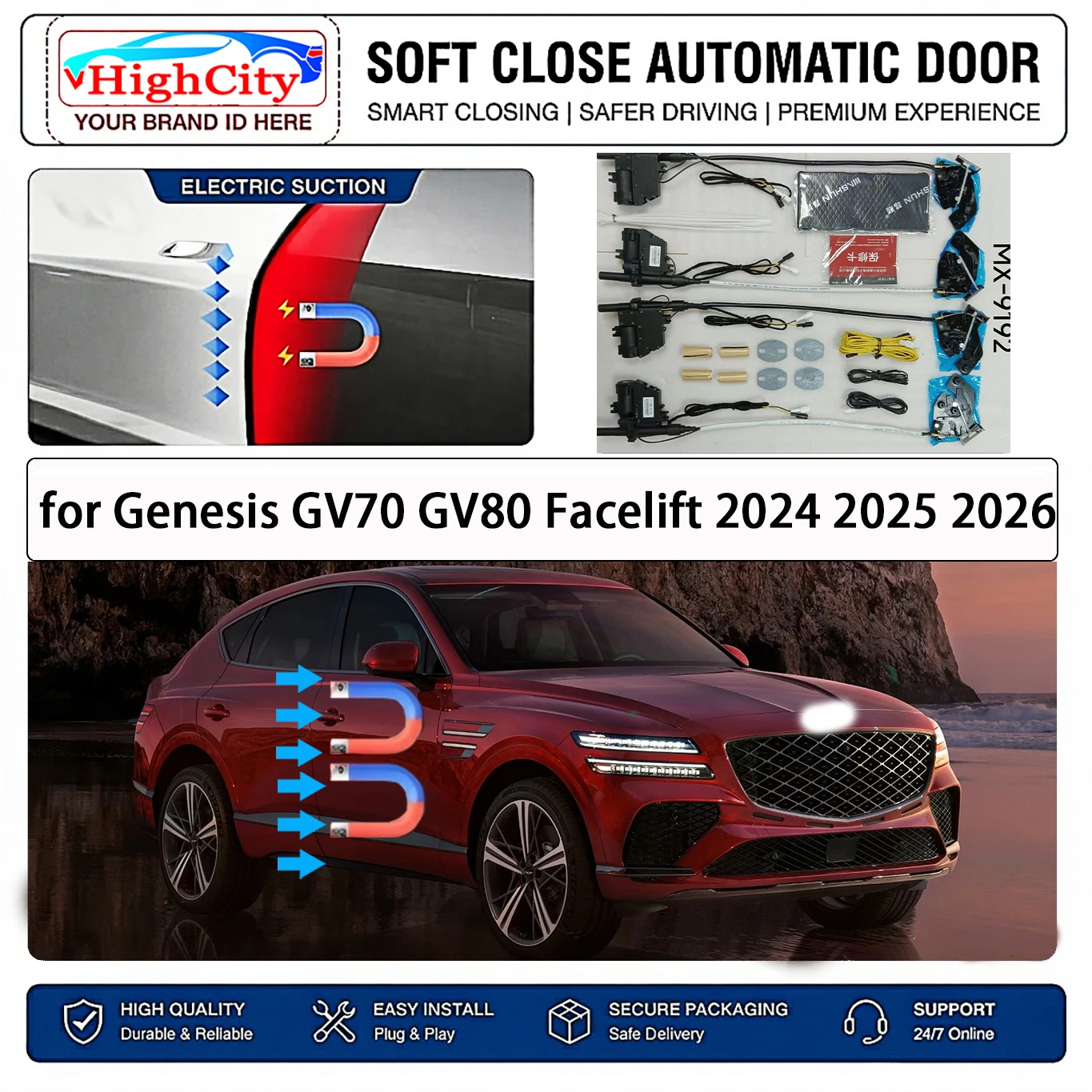 for Genesis GV70 GV80 Facelift 2024 2025 2026 OEM Electric Suction Soft Close Door Kit Smart Anti Pinch Auto Cinch Latch System