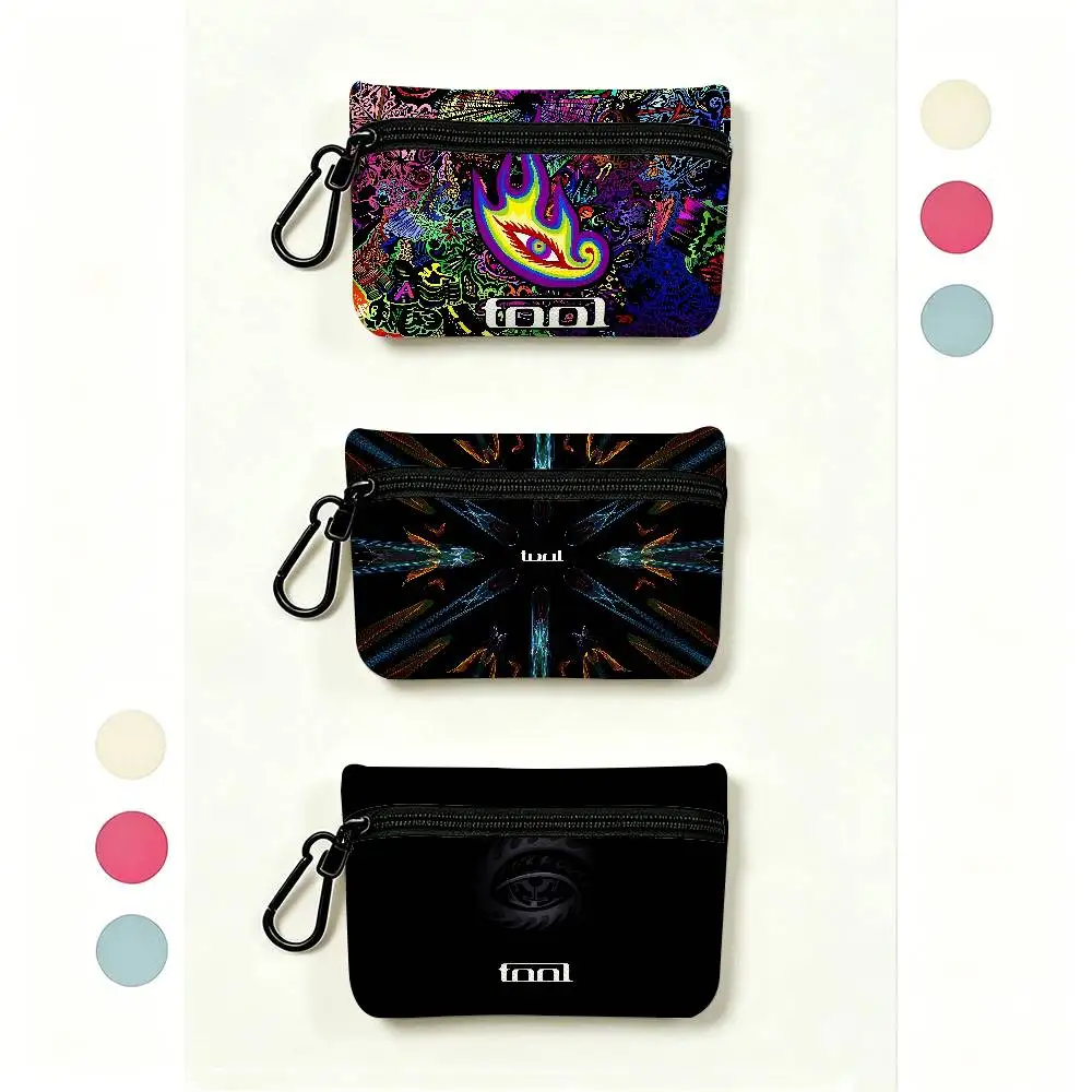 Rock Tool Compact Oxford Cloth Coin Purse Detachable Carabiner Hook Portable Key Card Organizer Pouch