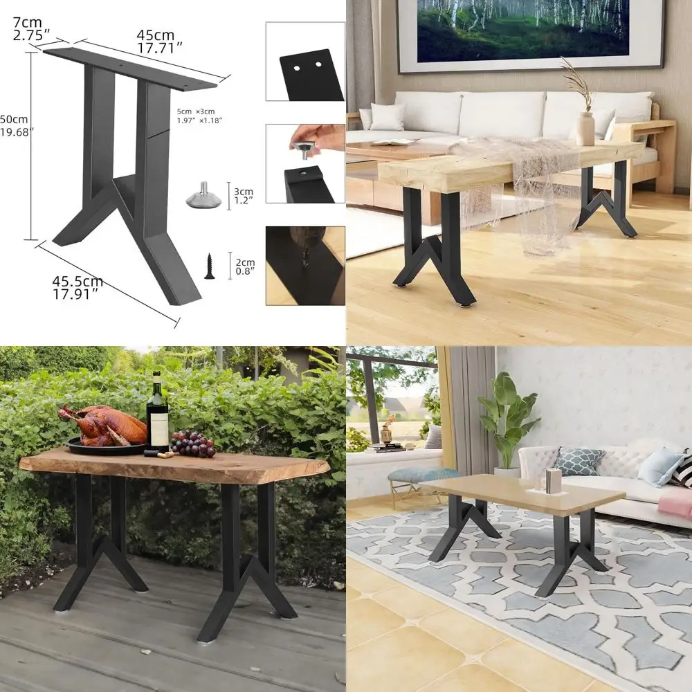 

19 Heavy-Duty Metal Table Legs for Industrial Coffee Table, Set of 2, Adjustable Feet, Holds Up to 800lbs, Mid-Century Modern DI