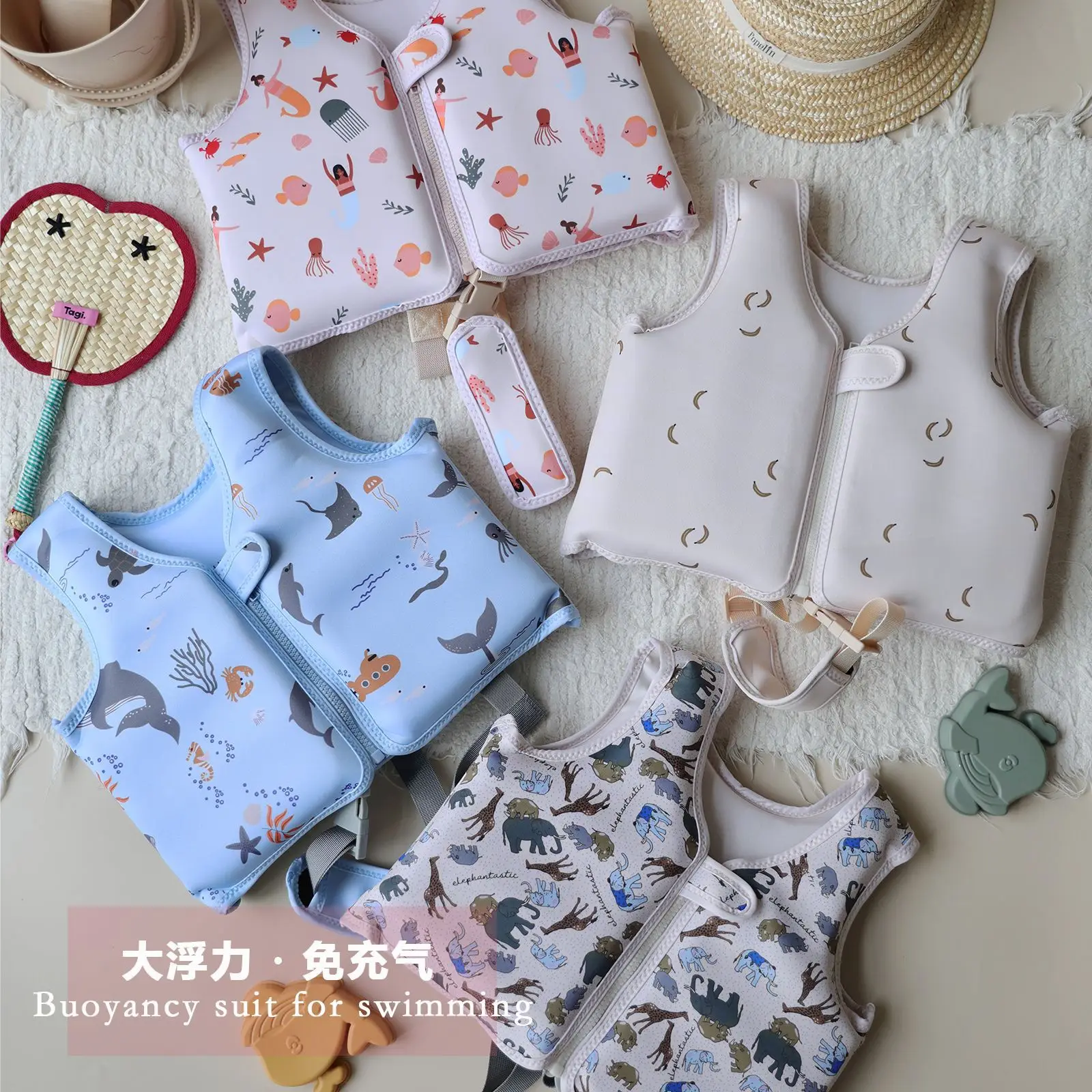 Children's Swimsuits 2025 Summer New Fashion Cartoon Boys Life Jacket Quick-drying Long-sleeved Sun Undershirt Girls Swimsuit