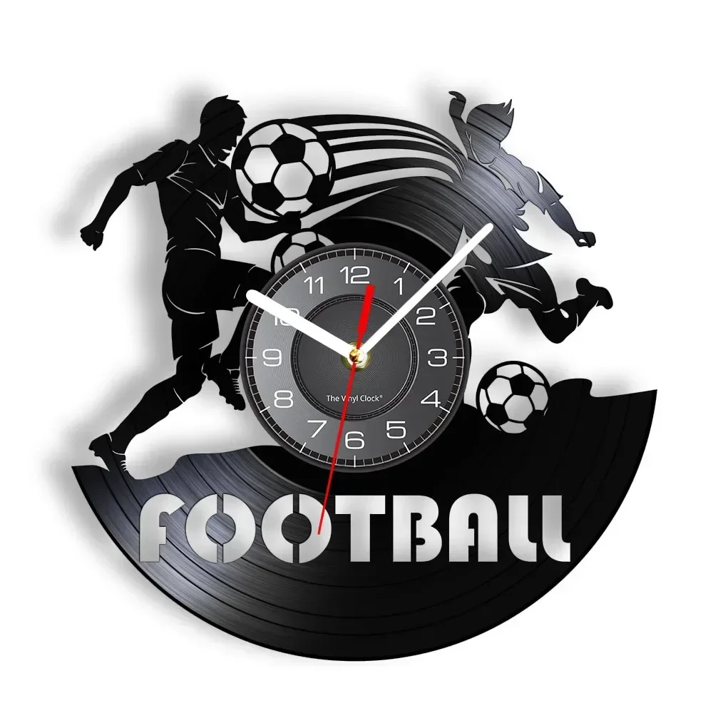 Association Football Vinyl Album Record Wall Clock Soccer Ball Silent Movement Clock for Boys Room Soccer Sport Art Home Decor