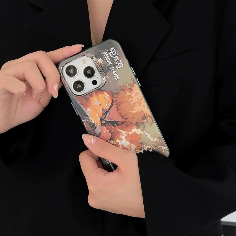 Simpatico cartone animato Demon Slayer Nezuko Tanjirou Giyuu Custodia per telefono per iPhone 16 15 13 14 12 11 Pro Max Placcatura opaca antiurto Cover