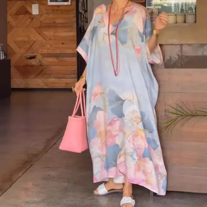 Dames casual losse jurk mode bloemenprint v-hals korte mouw trui jurken gewaad femme zomervakantie dameskleding