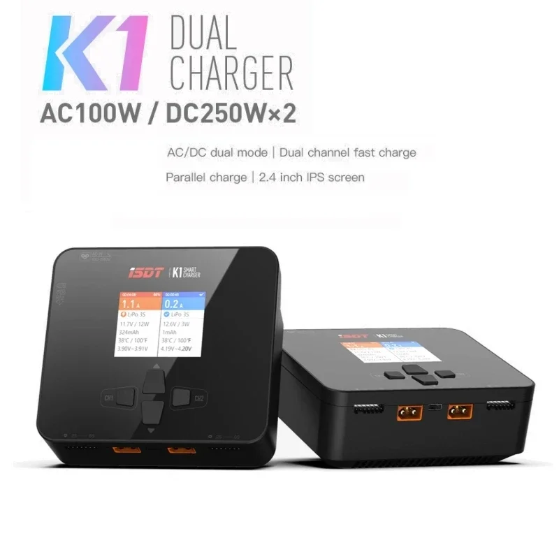 iSDT K1 AC 100W DC 250W/10Ax2 Dual Channel Balance Charger Discharger for Lipo LiFe LiHv Battery