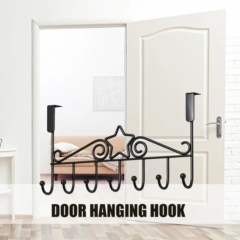 7 Hooks Over The Door Hooks carbon Steel Hanger Clothes Towel Storage Holder Bathroom Organizer Rack Clothes Coat Hat Hanger