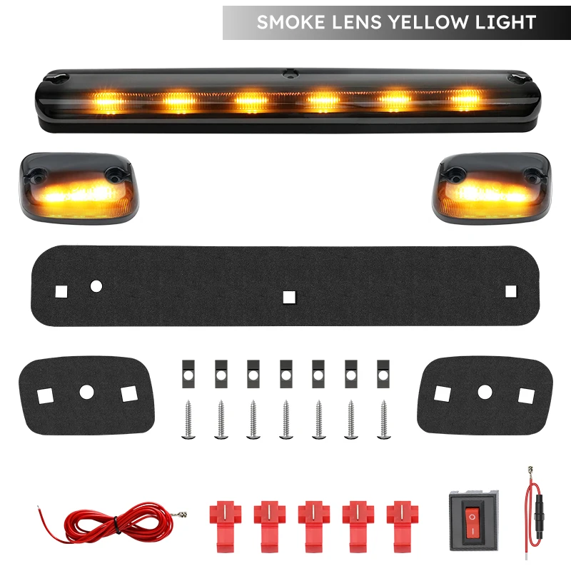 

3Pcs Amber LED Cab Roof Top Marker Running Lights Smoked Lens For Chevy Silverado/GMC Sierra 1500/2500/ 2500 HD/3500 2007-2013