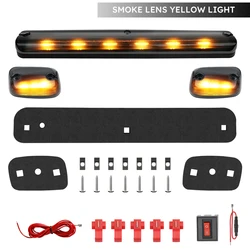 Chevy Silverado/GMC Sierra 1500/2500/ 2500 HD/3500 2007-2013 용 3Pcs 앰버 LED 캡 지붕 탑 마커 러닝 라이트 훈제 렌즈