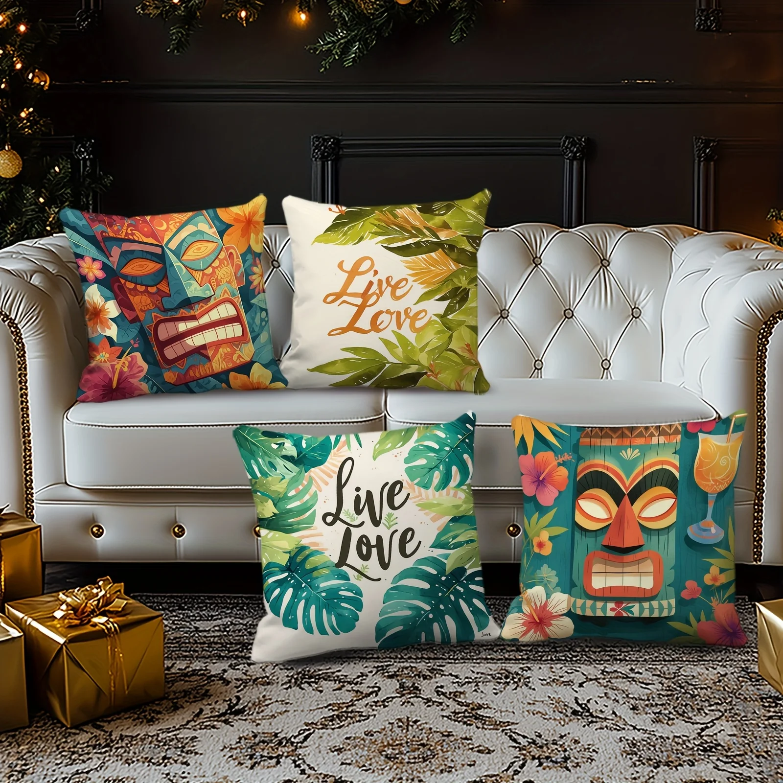 Decorative Throw Pillows Boho Tropical Mask Art Cushion Covers Set 4pcs 40x40cm Living Room Home Decor