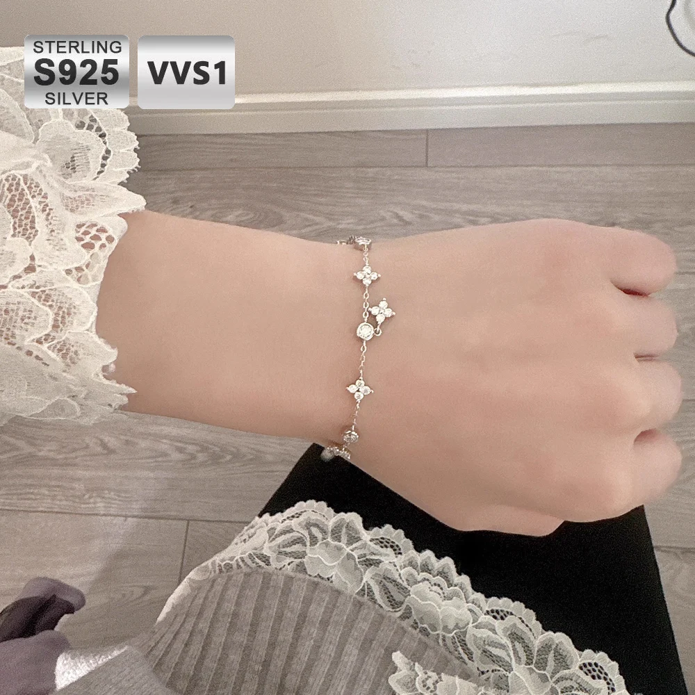

ICEBLING Fine Luxury Classic Moissanite Bracelets For Women S925 Silver Bling VVS Jewelry Gift