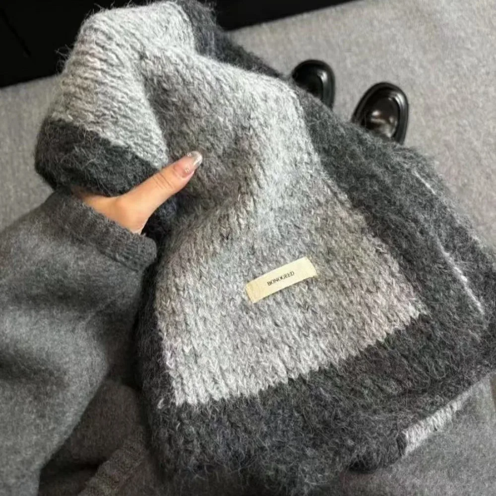 

Модный модный шерстяной вязаный шарф, корейский универсальный осенне-зимний теплый шарф, высококачественный утолщенный термошаль для женщин