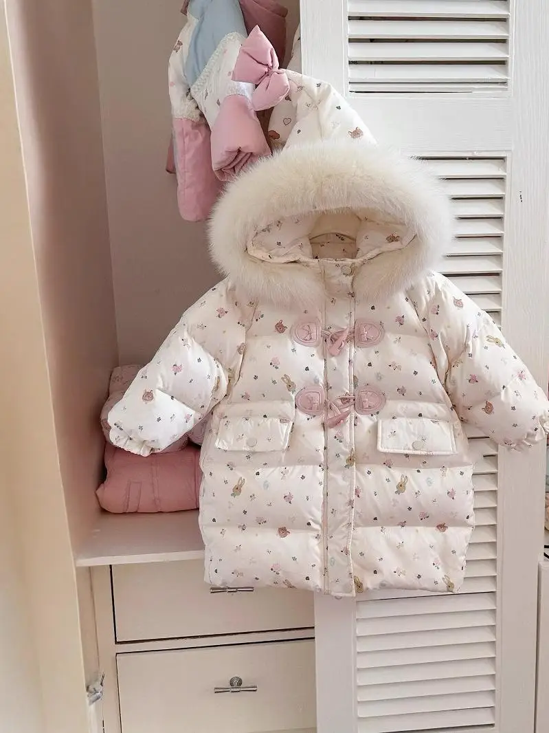 

Thiened Fce Warm down Jaet for Girls Cute All-Match Sweet Hooded Coat Children's Faionable Winter Outerwear