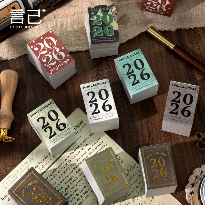 

Мини-настольный календарь на 2026 год в винтажном стиле, маленький календарь на 365 дней с отрывным дизайном, милый мультяшный офисный домашний декор, подарок