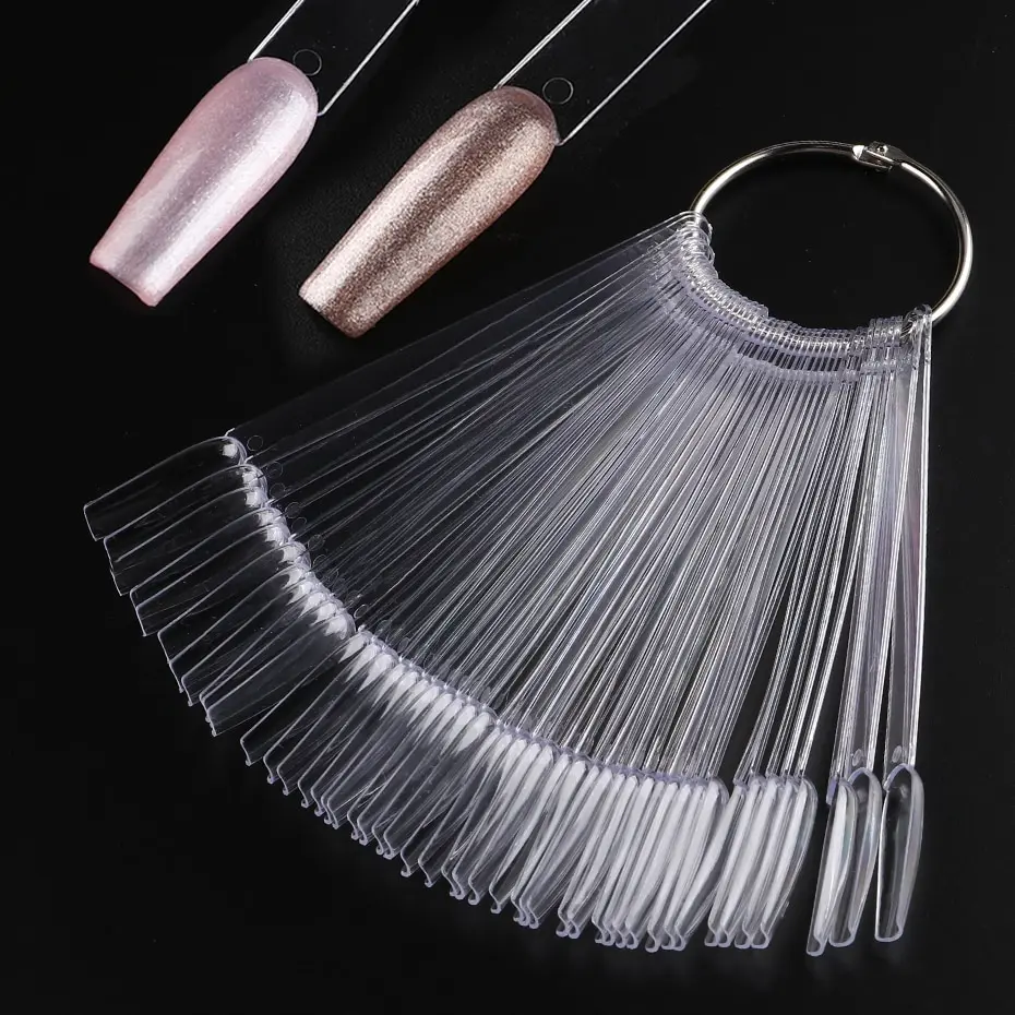 50 stücke Falsche Nagel Tipps Klar Nagel Gel Polnisch Display Fan Mit Ring Praxis Karte Gefälschte Nägel Palette Maniküre Design zubehör