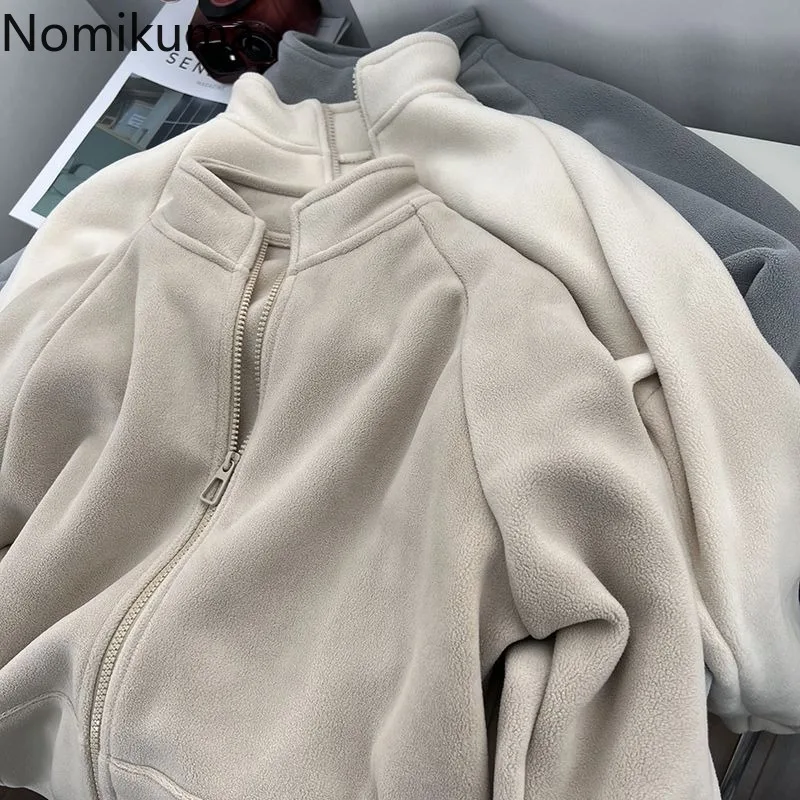 Fall Winter Clothing Thicked Jackets for Women Stand Neck Zipper Warm Outwear Streetwear Casual Coat Fashion Oversized Y2k Tops