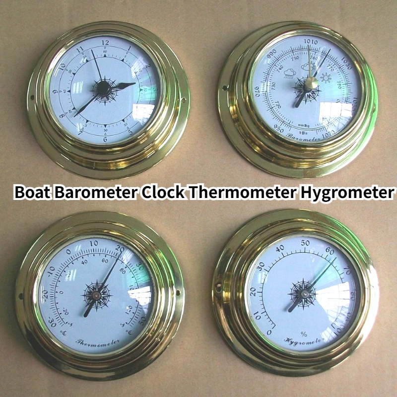 4 Pcs Boat Barometer Clock Thermometer Hygrometer Weather Station Set Wall Mounting Type Brass for Case for Shell Lightw