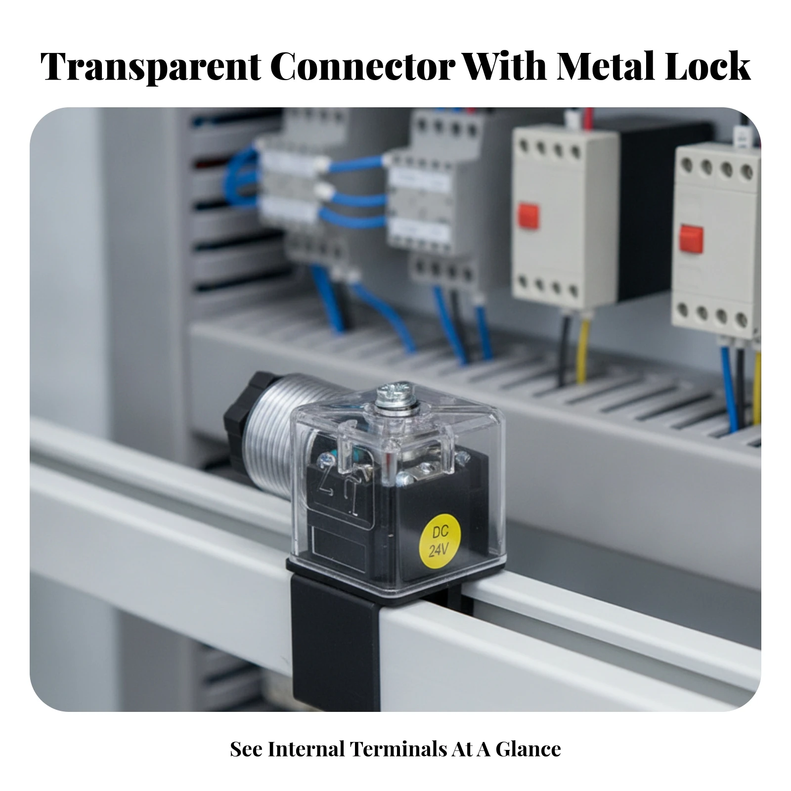 Solenoid Valve Plug with Transparent Housing Threaded DC24V Hydraulic Solenoid-Valve Connector Plug Small Size Long-Lasting