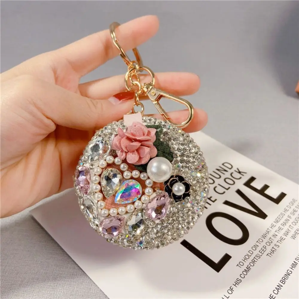 Mini Full Strass Camellia Make-Up Spiegel Ronde Opvouwbare Kleine Spiegel Bloemen Sprankelende Auto Sleutelhanger Outdoor