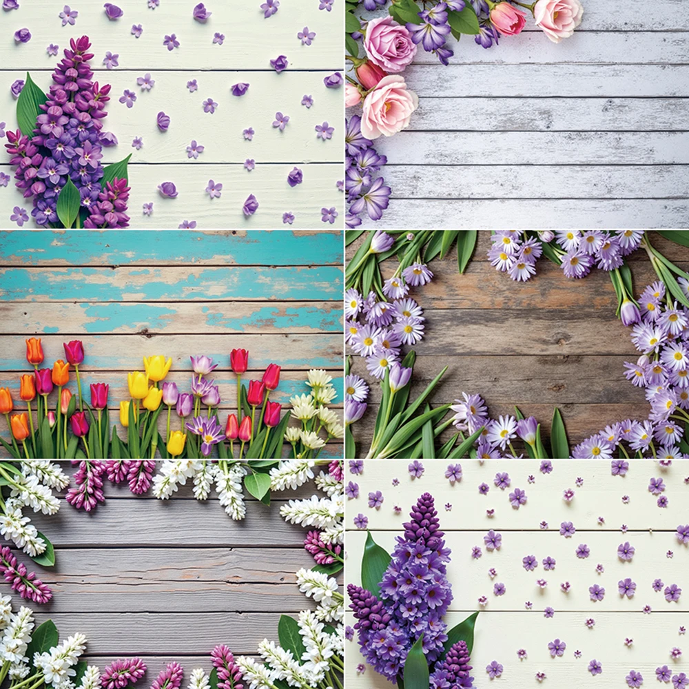 

MOON.QG Spring Floral Flower Photography Background Easter Photozone Wood Boards Backdrop Wooden Studio Photobooth Accessories