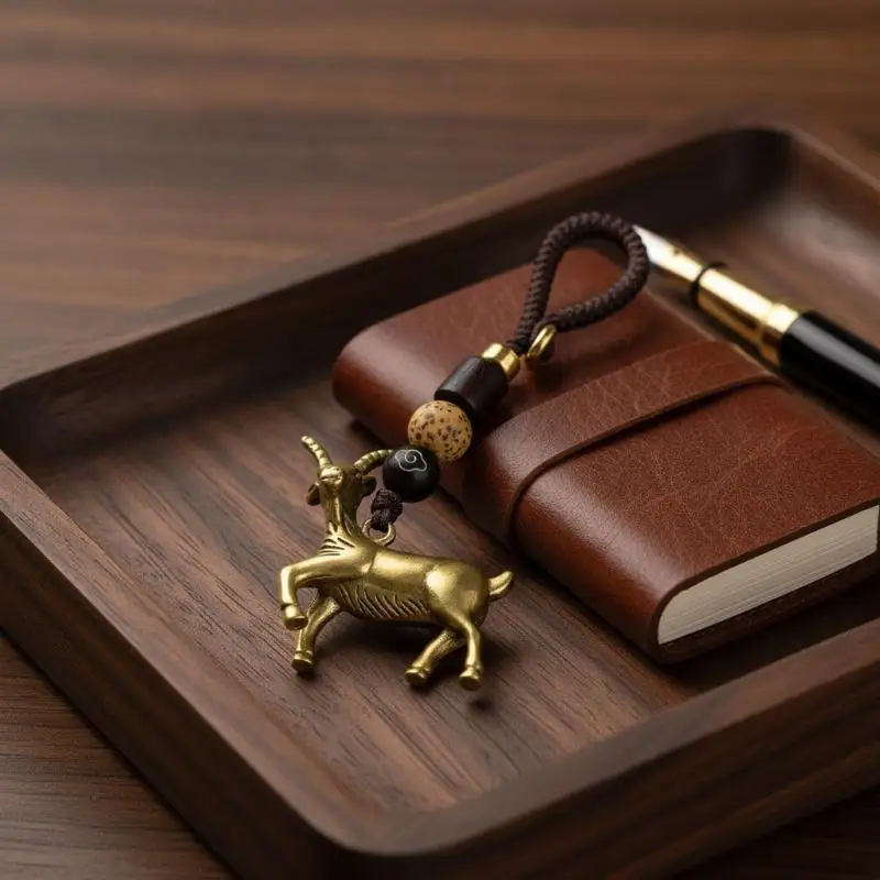 Antique Brass Goat Key Ring Copper Zodiac Sheep Animal Key Chain Portable Holder for Car Bag Travel Decor Gift