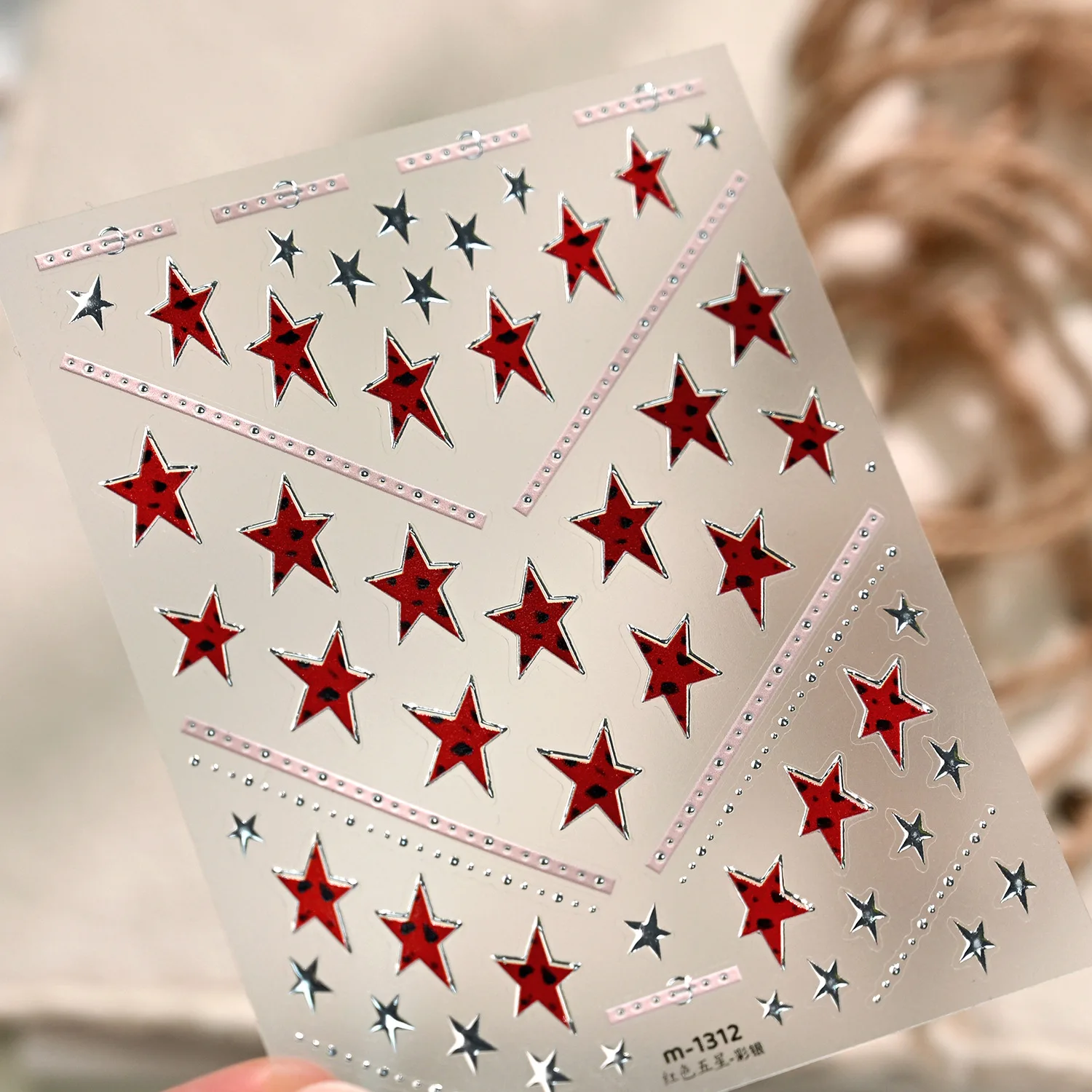 Plaid Star Vintage Academic Style Fünfzackiger Stern Kleines Herz 5D Nail Art Aufkleber Geprägte Nagelaufkleber Maniküre für Frauen – Detail 10