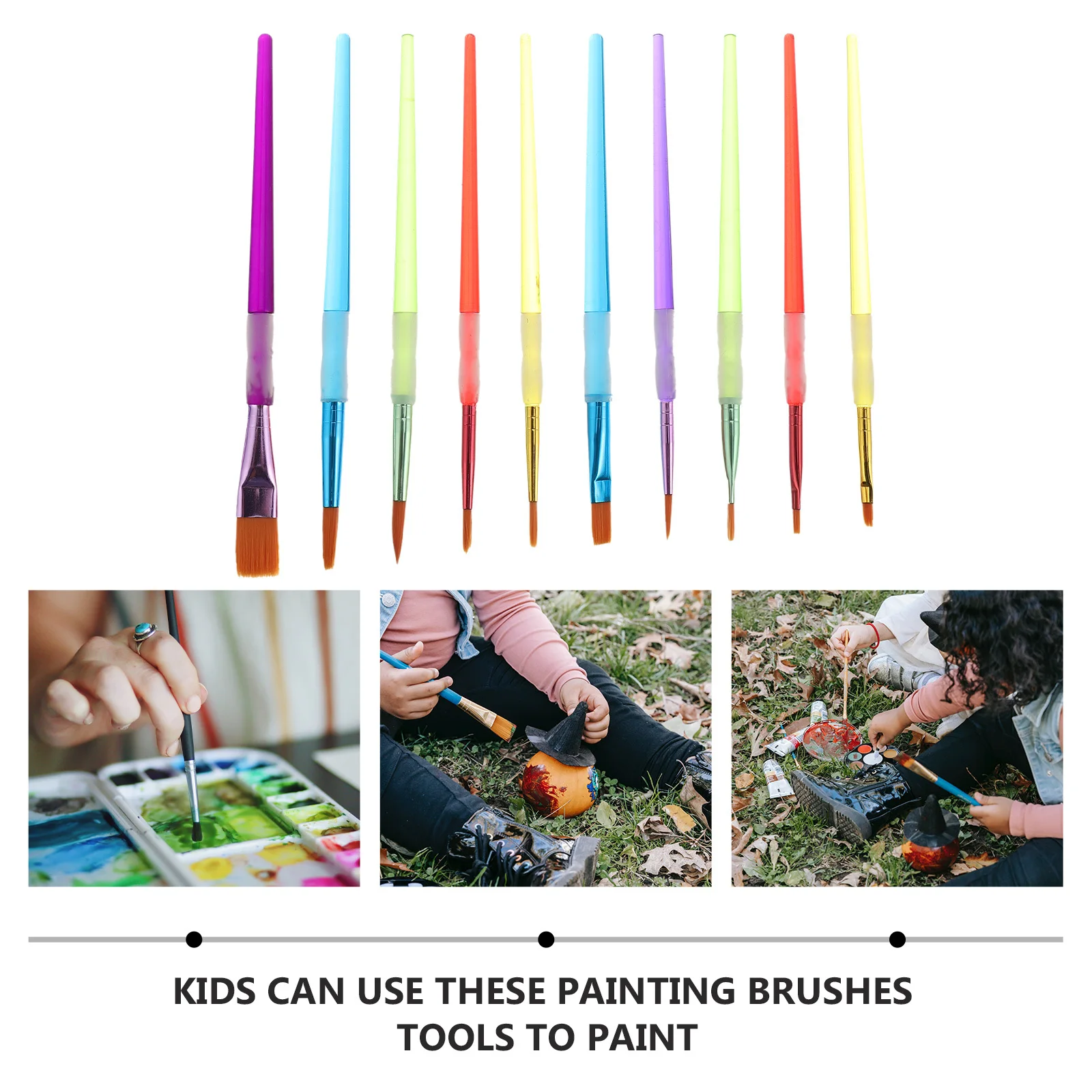 

10Pcs Kids Oil Painting Brush Set Comfortable Plastic Hair Brushes for Watercolor Drawing Craft Art Painting Tools