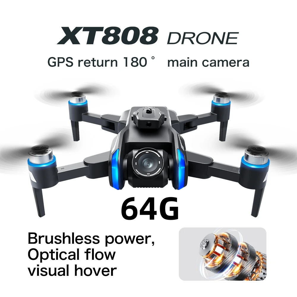 XT808 GPS 64G Brushless Drone With Screen Controlled Profissional HD Dual-Camera Obstacle Avoidance Foldable Quadcopter Dron Toy