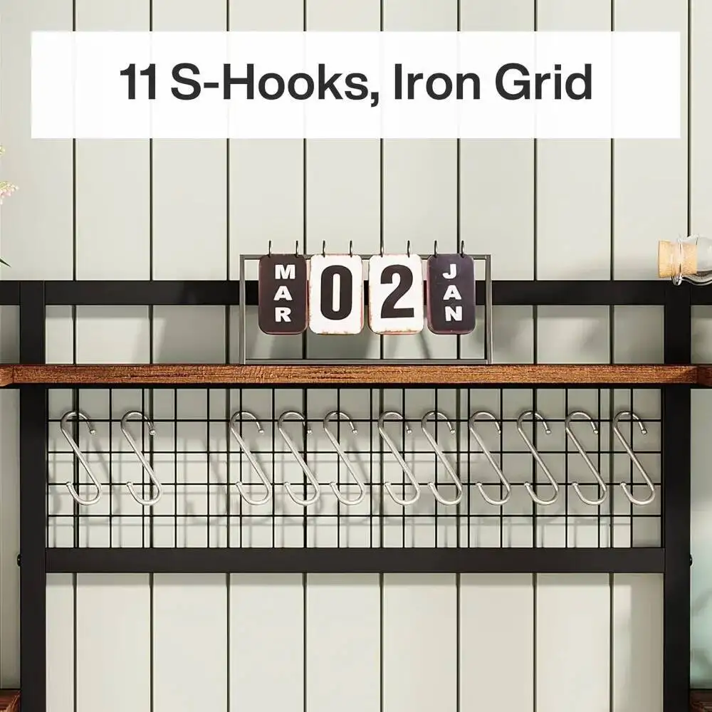 رف الخبازين، حامل ميكروويف من 5 طبقات مع إطار معدني، رف تخزين واسع للمطبخ مقاس 55 بوصة، محطة خباز كبيرة لبار القهوة #6