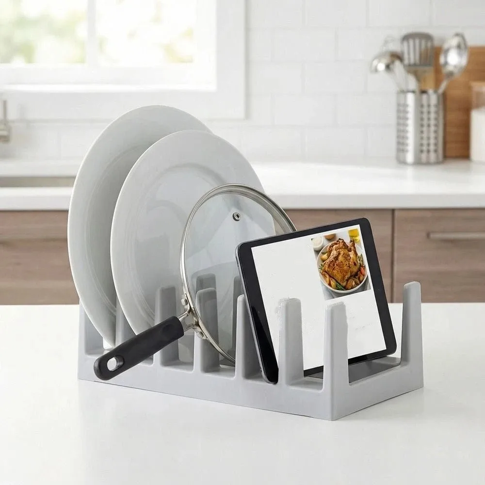 

Cooking Utensil Holder 6-Tier Pot Lid Holder Draining Plastic Spoon Holder Space-Saving Versatile Cutting Board Rack Study Room