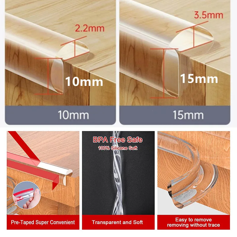 شريط حماية الطفل البلاستيكي الشفاف مع شريط مزدوج الجوانب مضاد للصدمات للأطفال، حافة طاولة الأثاث، واقيات الزوايا