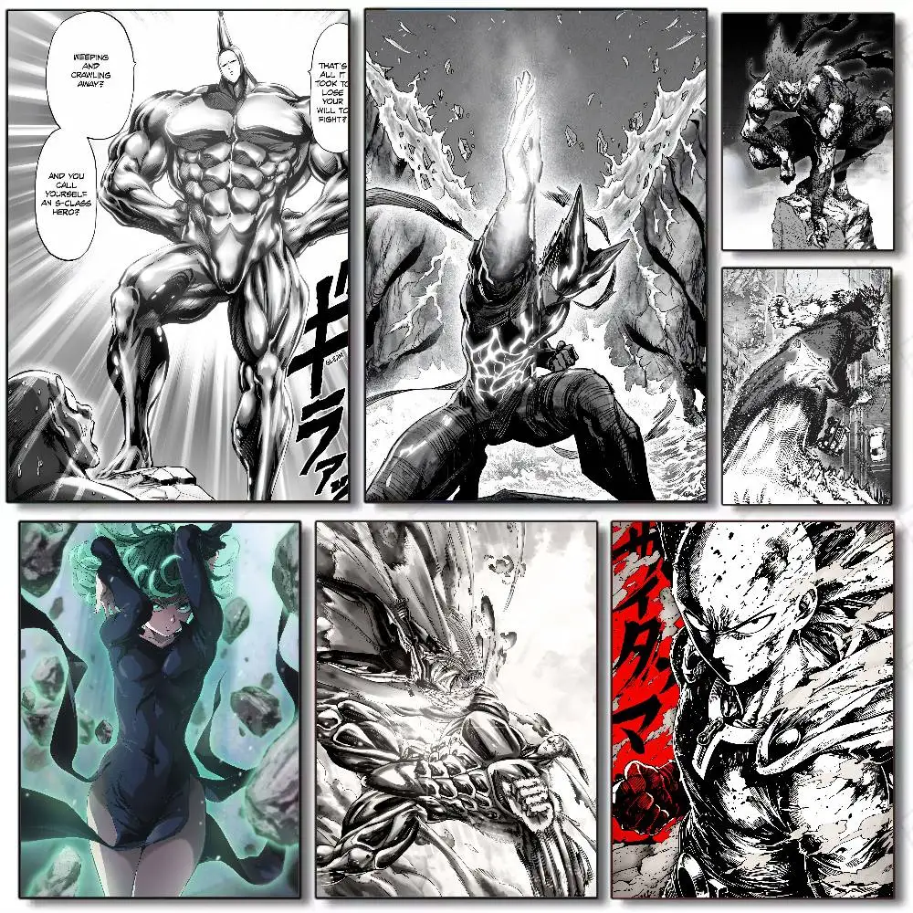 Popular Black And White Manga Cool Hot One P-PunchS Man Poster Self-adhesive Art Paper Sticker Coffee House Bar Room Wall Decor