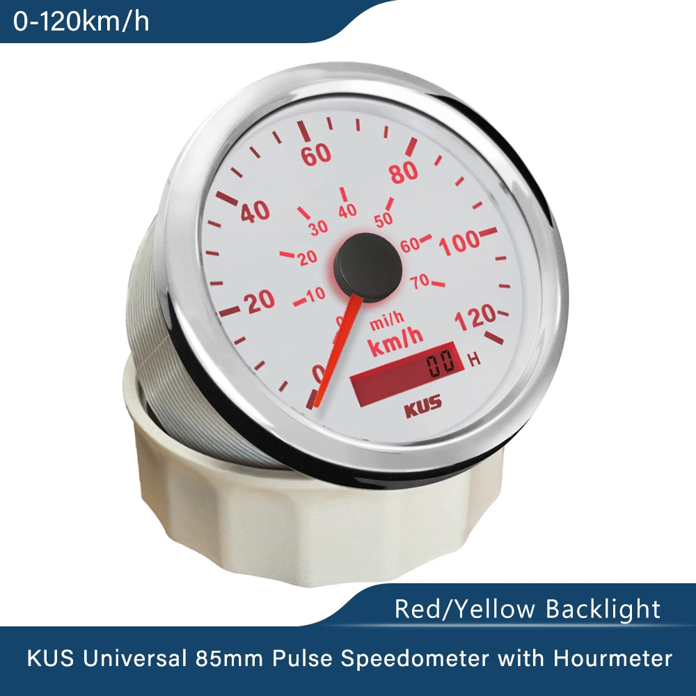

KUS Newest 85mm Pulse Signal Speedometer 0-120km/h 0-200km/h with Red Yellow Backlight for Motorcycle Car Truck Boat Universal