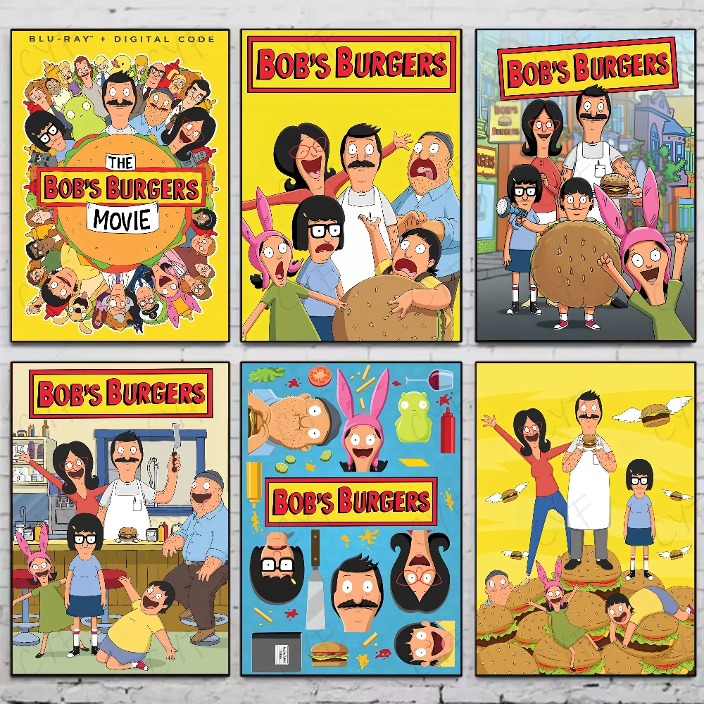 Funny Cartoon B-Bobs B-Burgers Poster Waterproof Wall Art Sticker For Bar Living Room Vintage Decor High Quality Print Gift