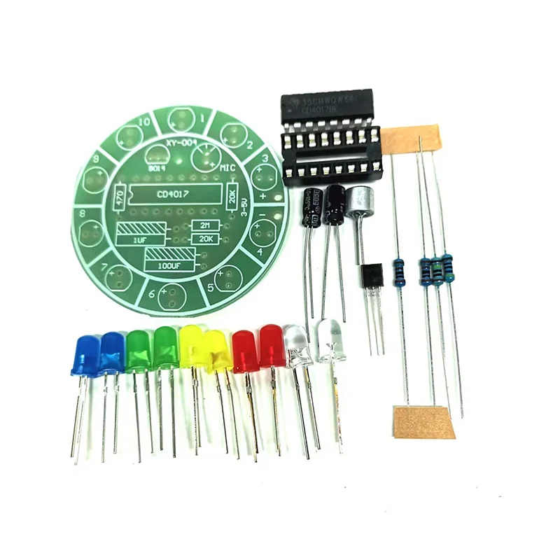 Voice Controlled Rotating LED Colorful Light Kit DIY Electronic Kit Fun Welding Practice Kit