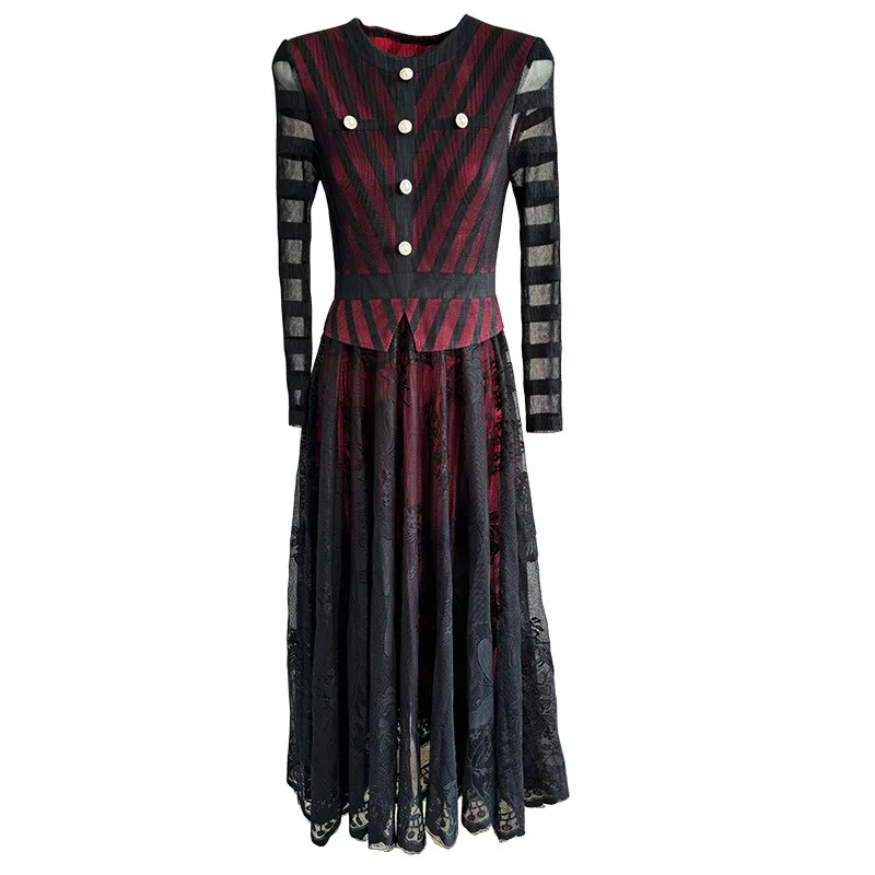 Miyake abito ampio pieghettato vendita calda africana sexy elegante manica lunga vita abiti finti in due pezzi donna 2025 nuovo