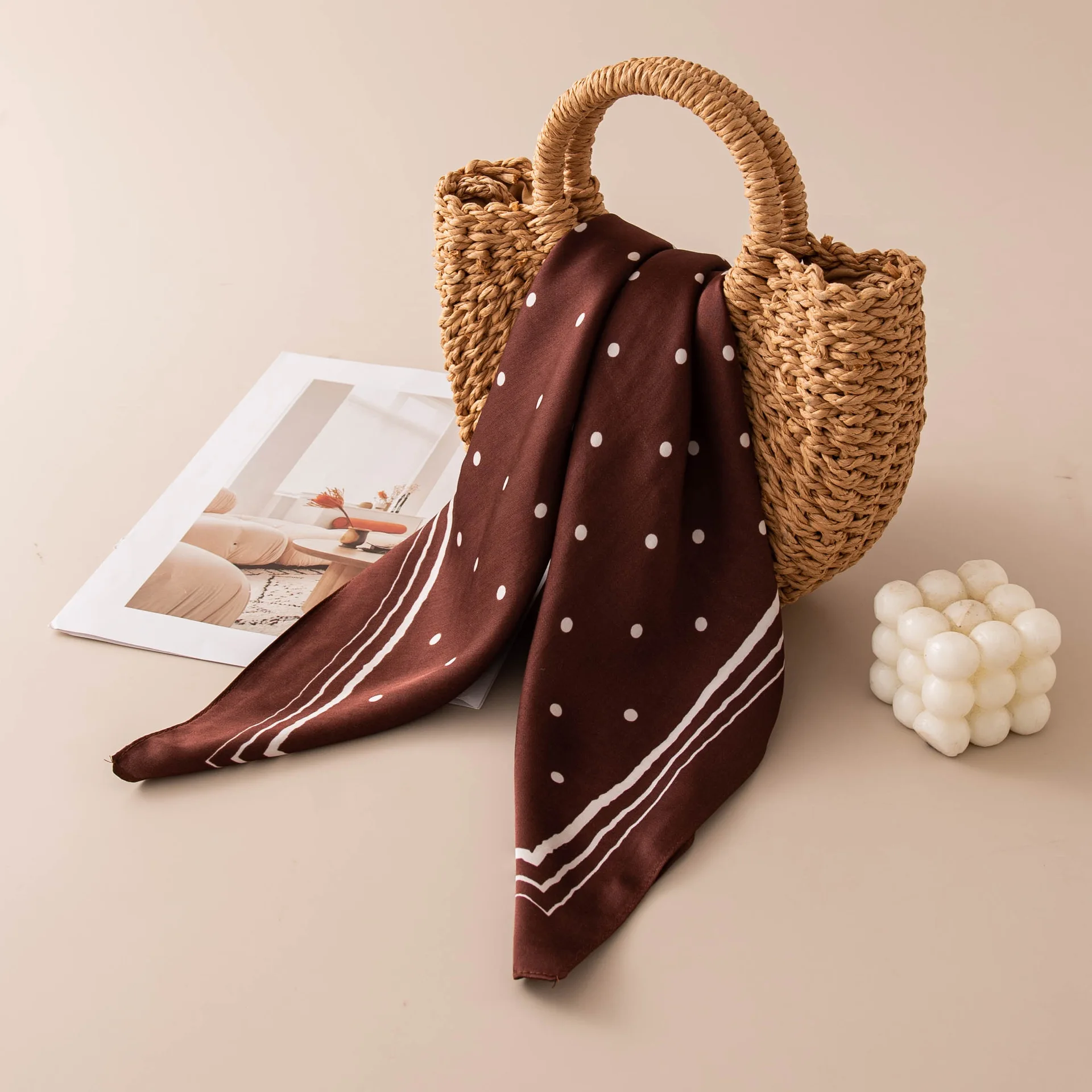 Square Scarf Retro Polka Dot Print Ladies Medium Summer Neck Head Hair Shirt Decoration Premium Lightweight Satin Multicolor