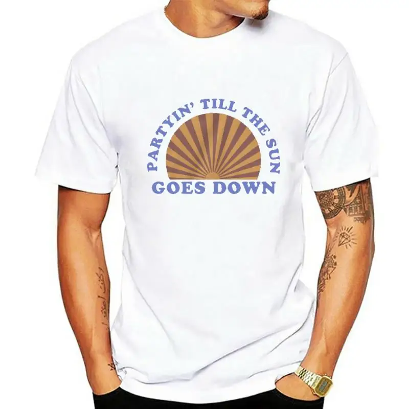 Vintage Style Party Till The Sun Goes Down T Shirt - S M L XL - Womens Graphic Tee Logo Tshirt Girls Printed Top Slogan Shirt